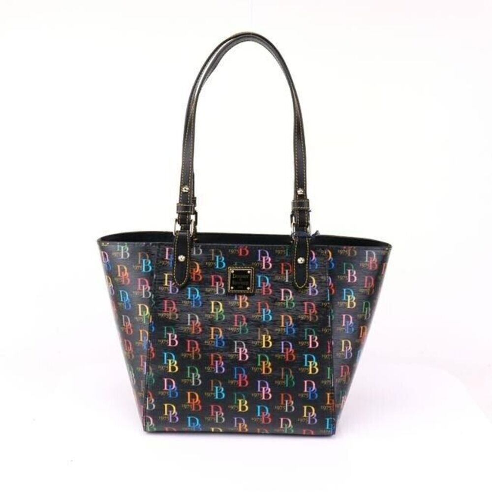 Dooney And Bourke Db75 It Zip Top Black Multi Coated Canvas Tote - Picture 6 of 11